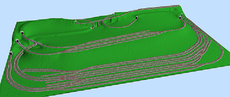 baanplan in 3d waarop de zichtbare rails en de tunnels te zien zijn