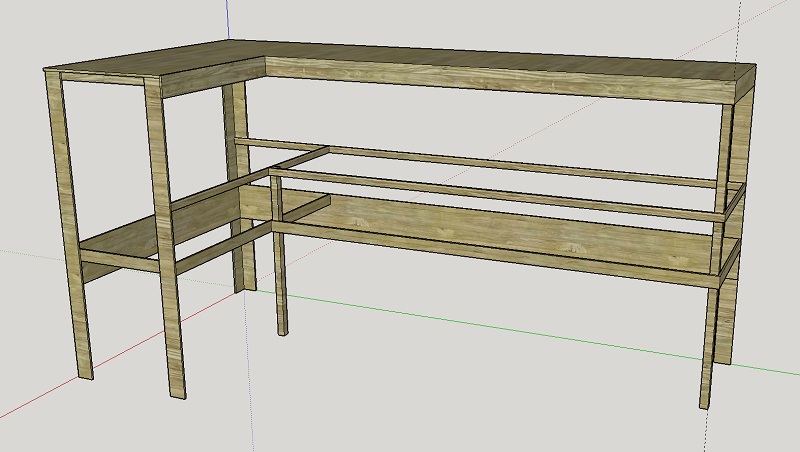 Een sketchup tekening van de basisopzet van het frame.