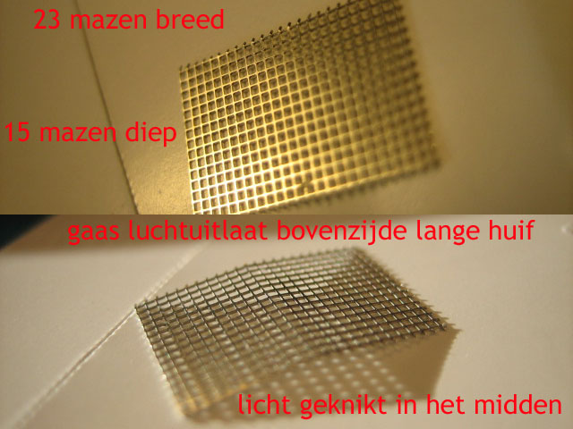 Afmetingen van het gaas aan de bovenzijde van de lange huif