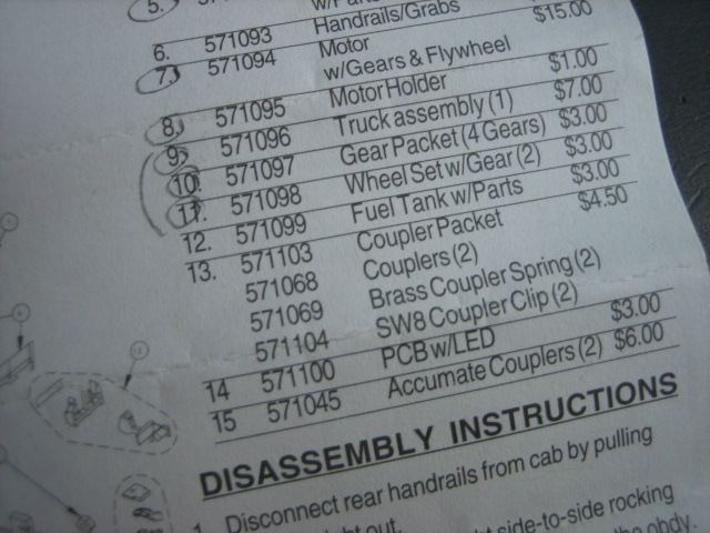 Assembly instructions N SW8/600/900 locomotive